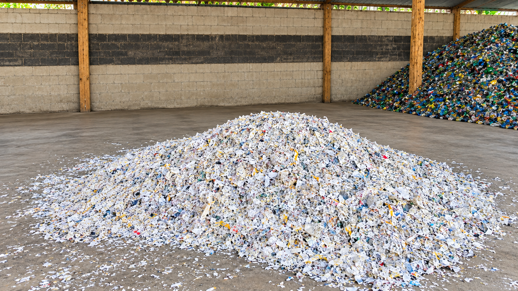 Mechanical shredding of PET bottles into smaller, uniform material.