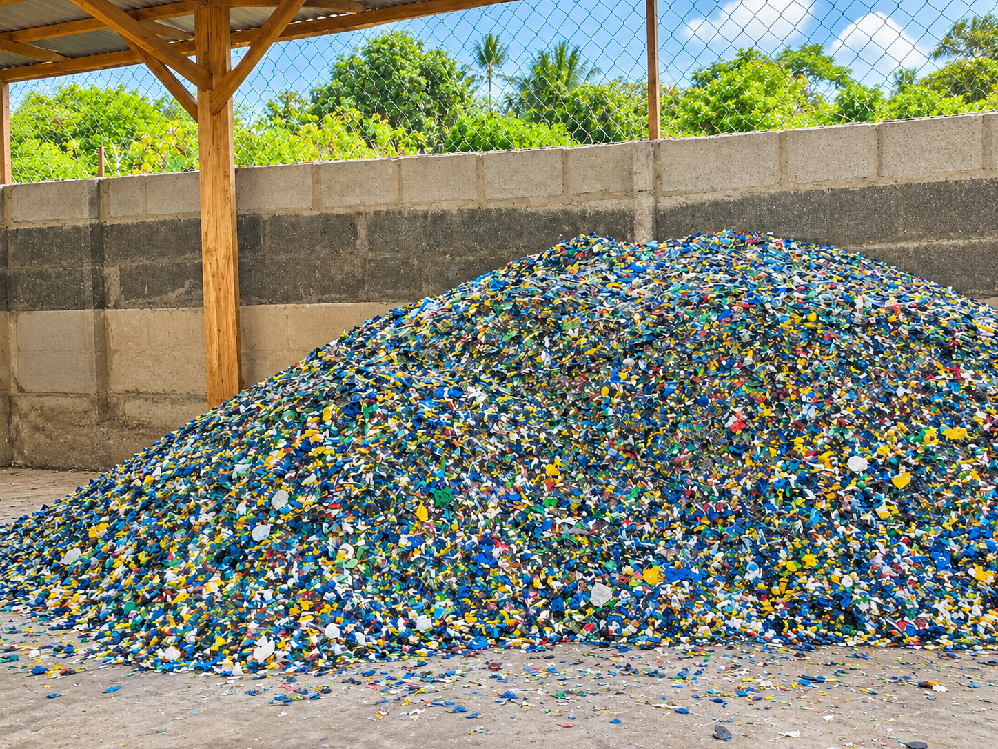 Processed green PET flakes suitable for applications where colour consistency requirements allow green recycled material.